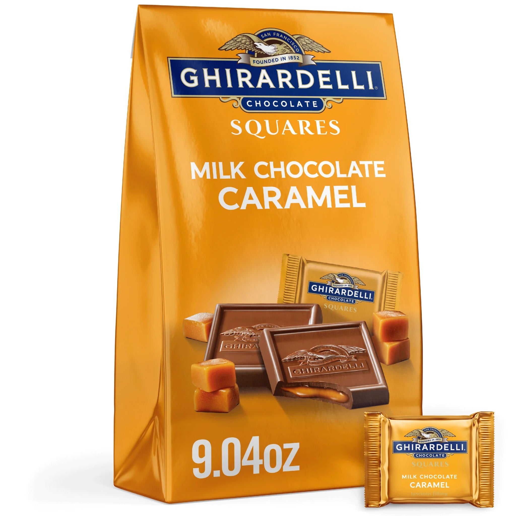 GHIRARDELLI Milk Chocolate Candy SQUARES with Caramel Filling, 9.04 Oz Bag