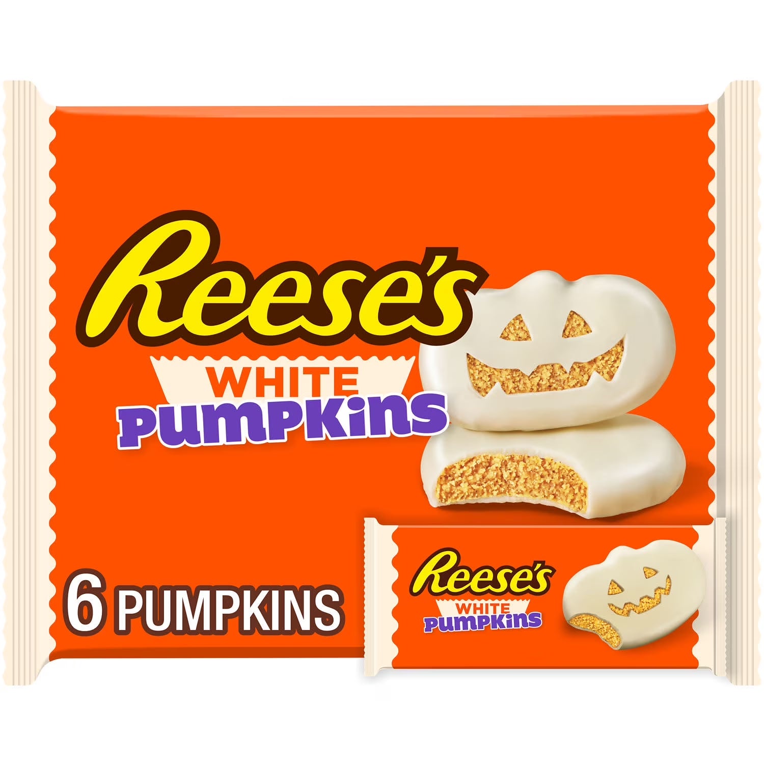 Reese'S White Creme Peanut Butter Pumpkins Halloween Candy, Packs 1.2 Oz, 6 Count