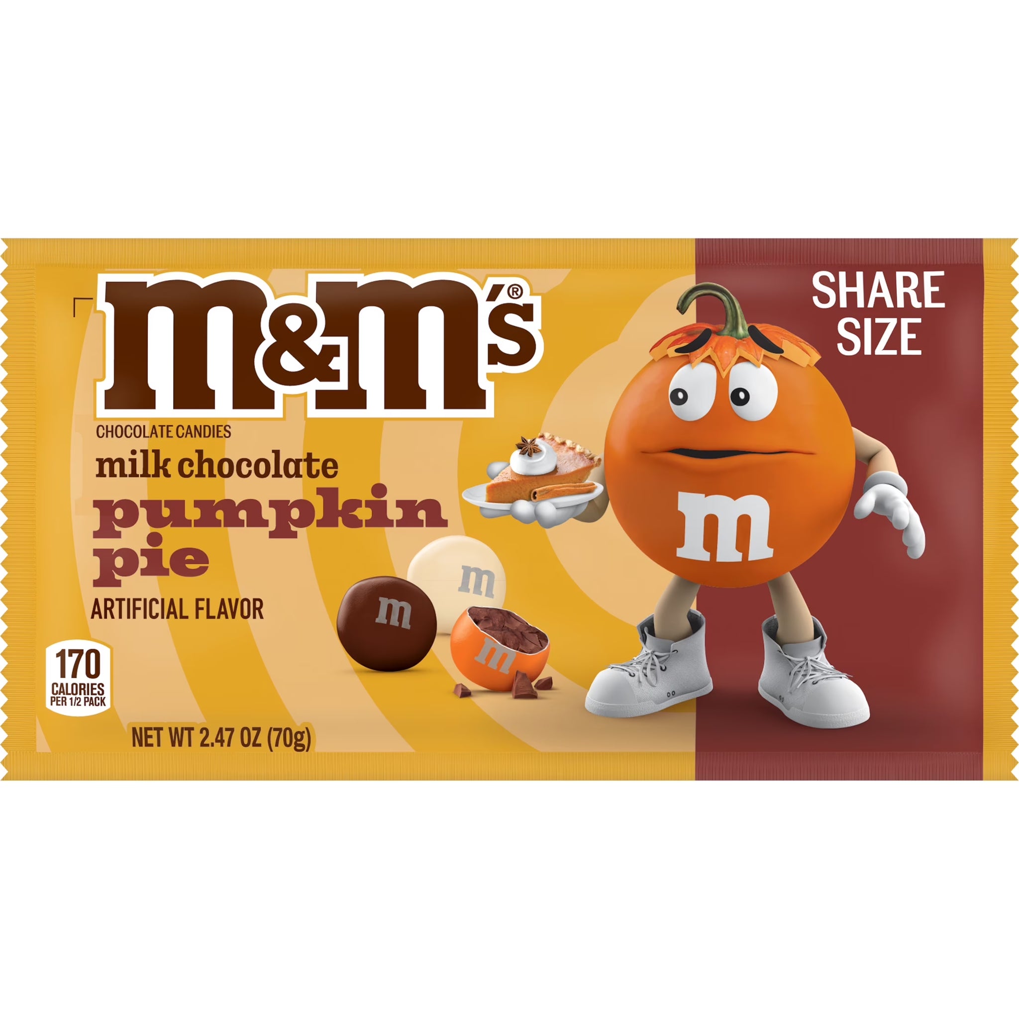 M&M'S Pumpkin Pie Milk Chocolate Candy, Share Size - 2.47 Oz Pack
