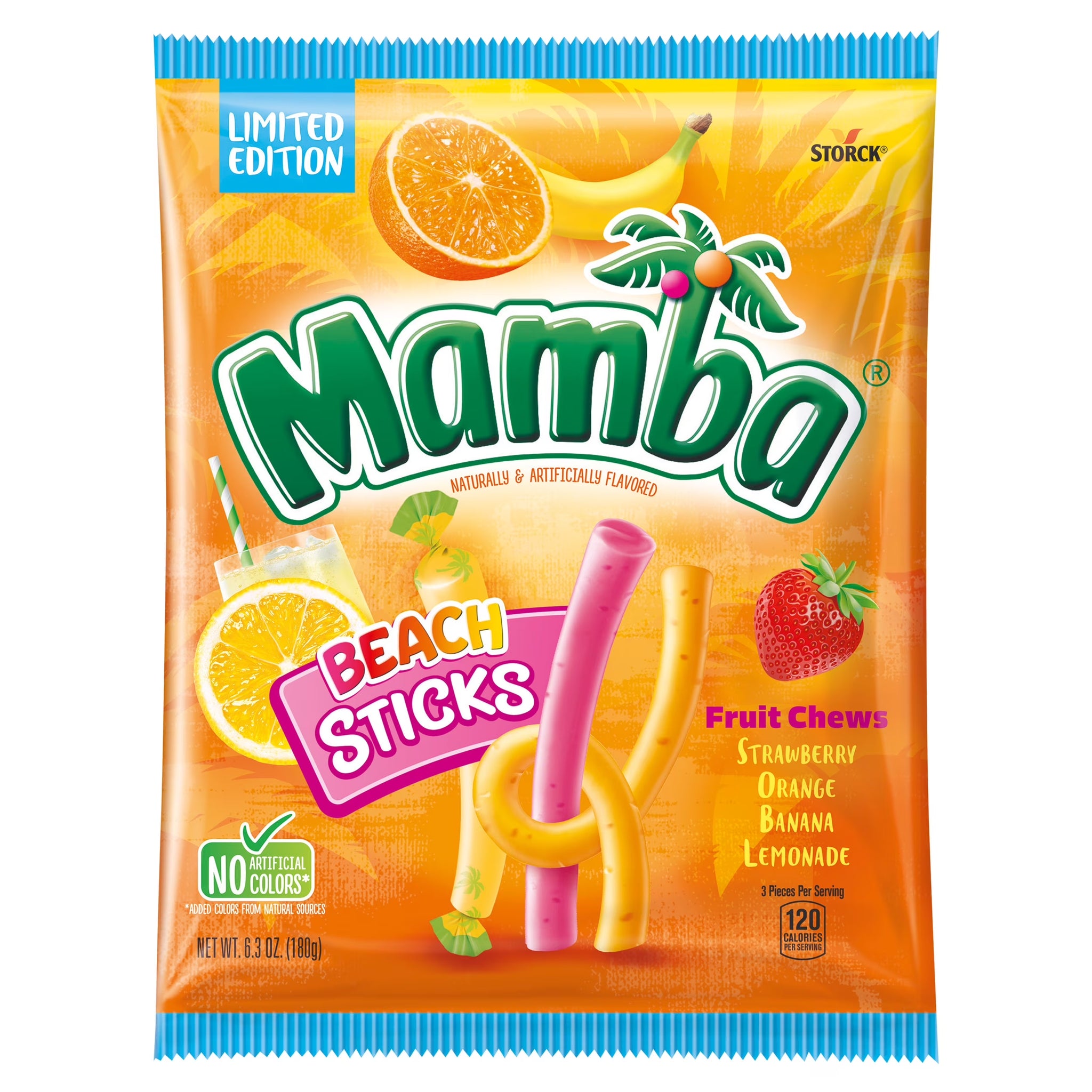 Mamba Beach Sticks Chewy Fruity Candy Sticks, 6.3 Oz