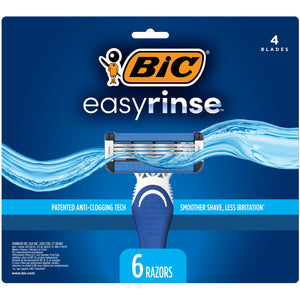 BIC Easyrinse Anti-Clogging Men'S Disposable Razors with 4 Blades, 6 Count