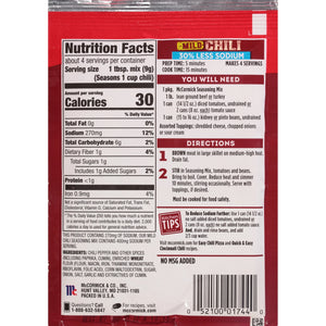 Mccormick 30% Less Sodium Chili Mild Seasoning Mix, 1.25 Oz Envelope