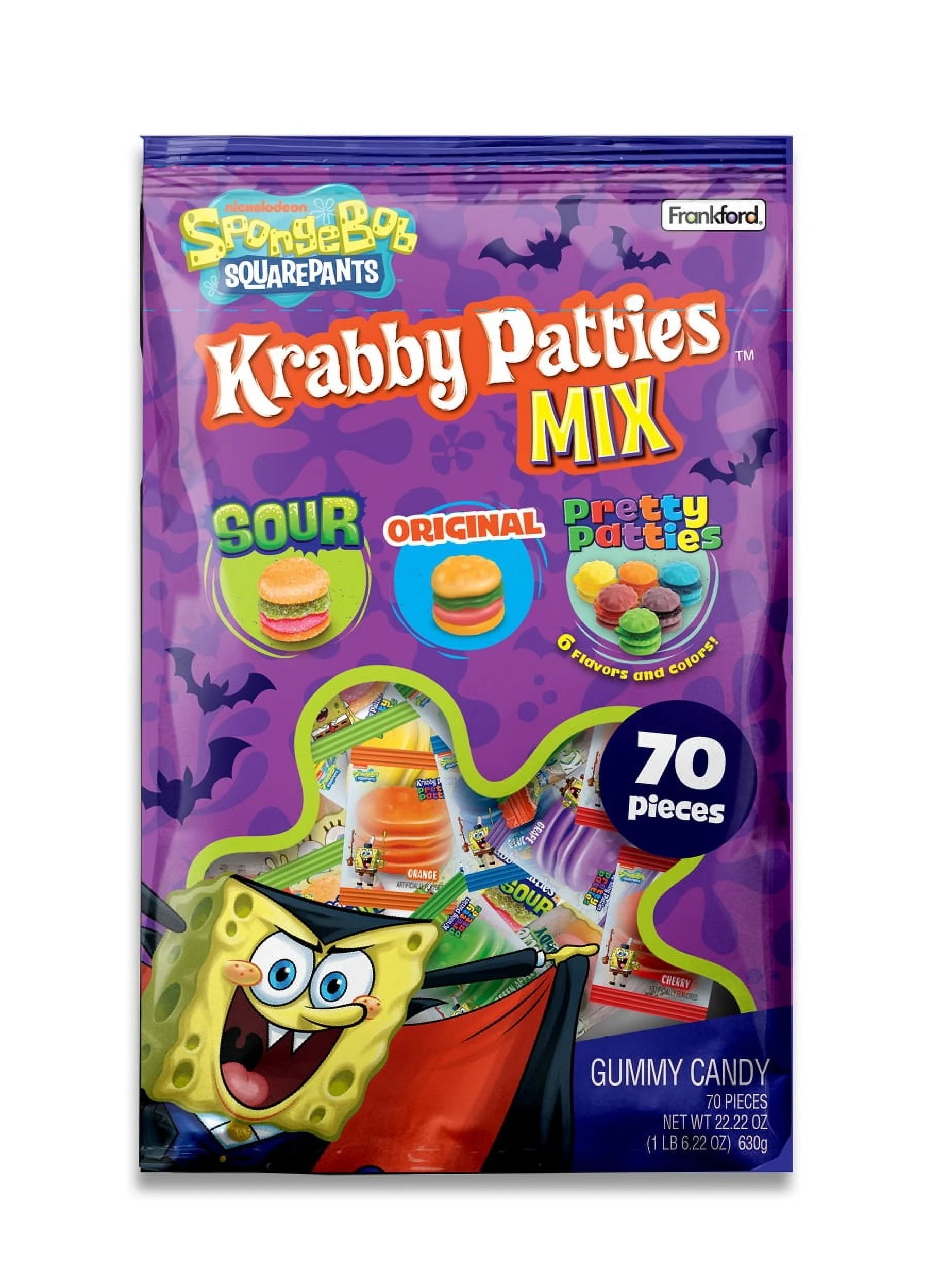 Spongebob Squarepants Krabby Patties Assorted Flavors Halloween Gummy Candy by Frankford, 70 Count