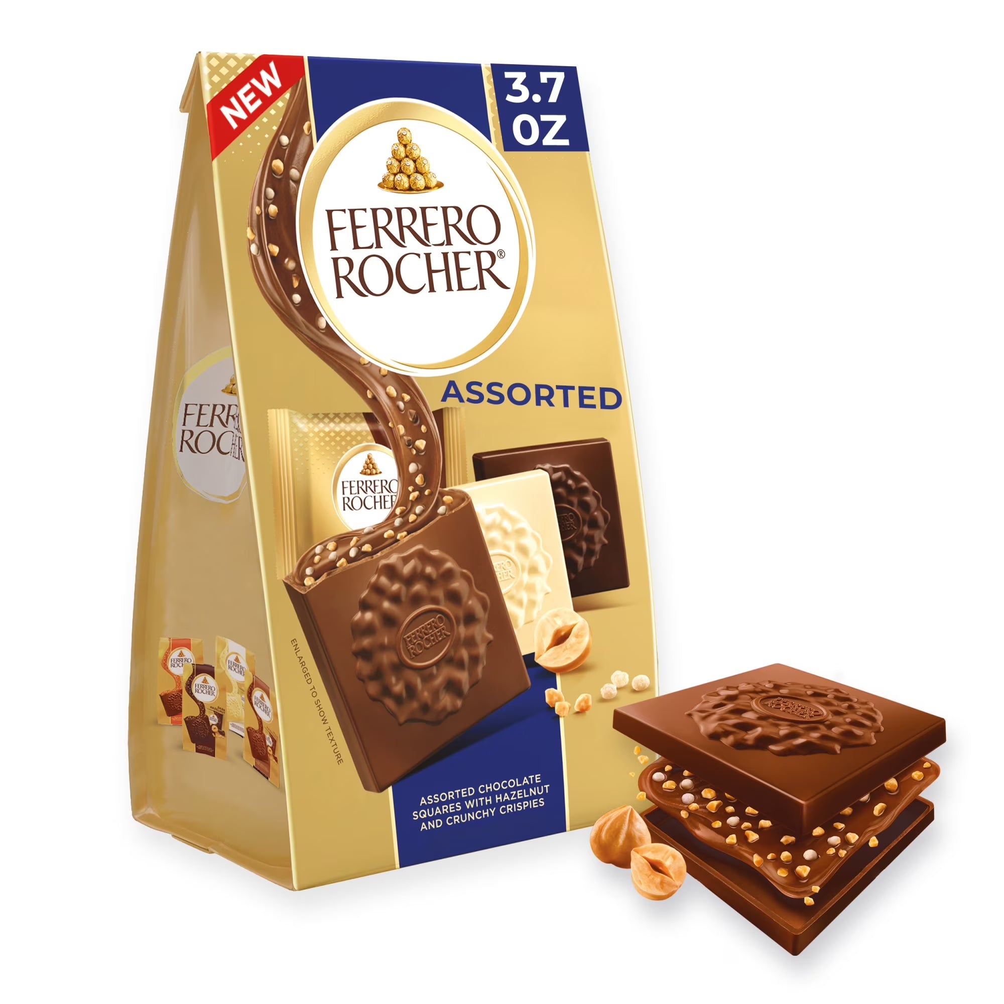 Ferrero Rocher Premium Assorted Chocolate Squares, Individually Wrapped Chocolates, Great for Sharing or Gifting, 3.7 Oz