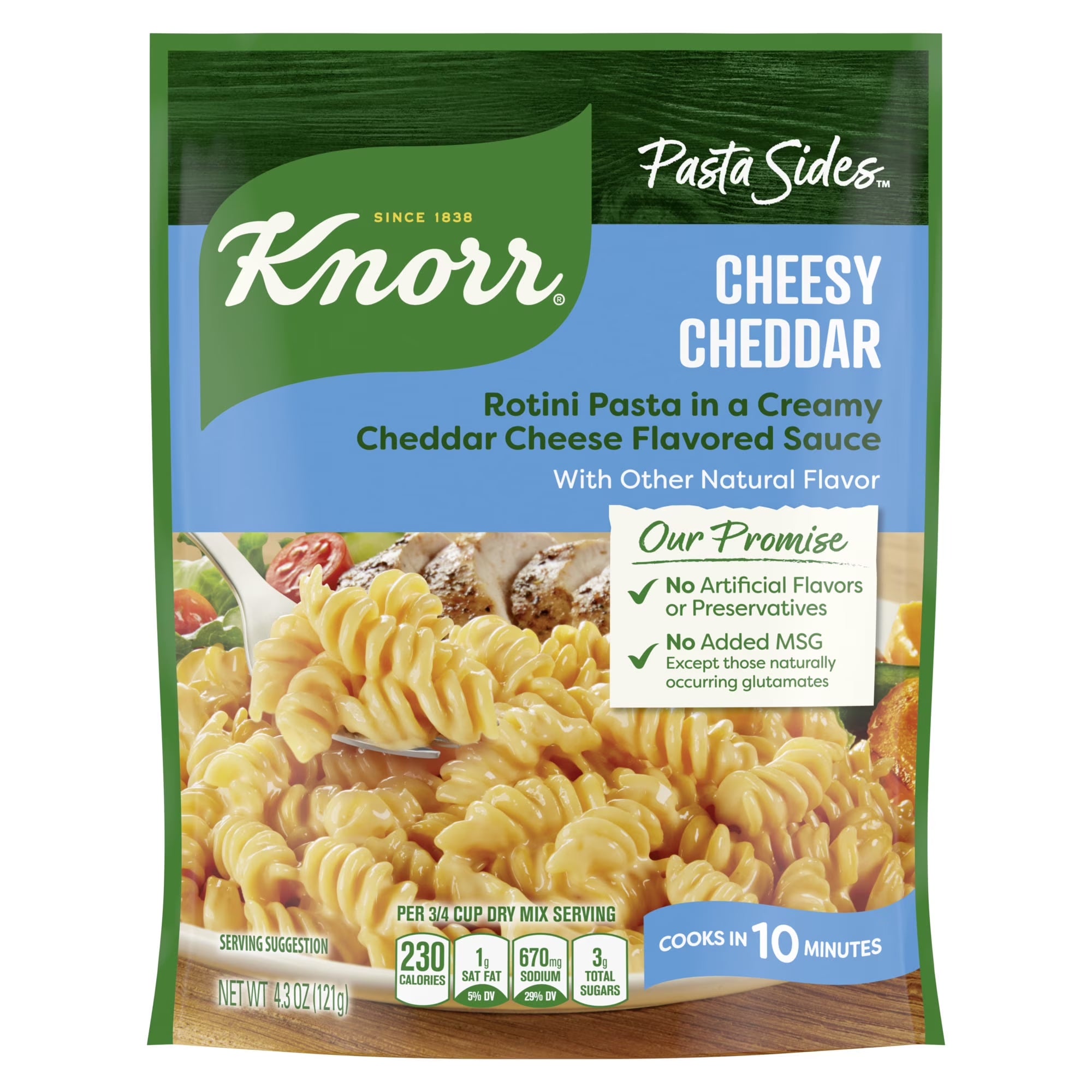 Knorr Pasta Sides Cheesy Cheddar Rotini Pasta Made with No Artificial Flavors, 4.3 Oz Pouch