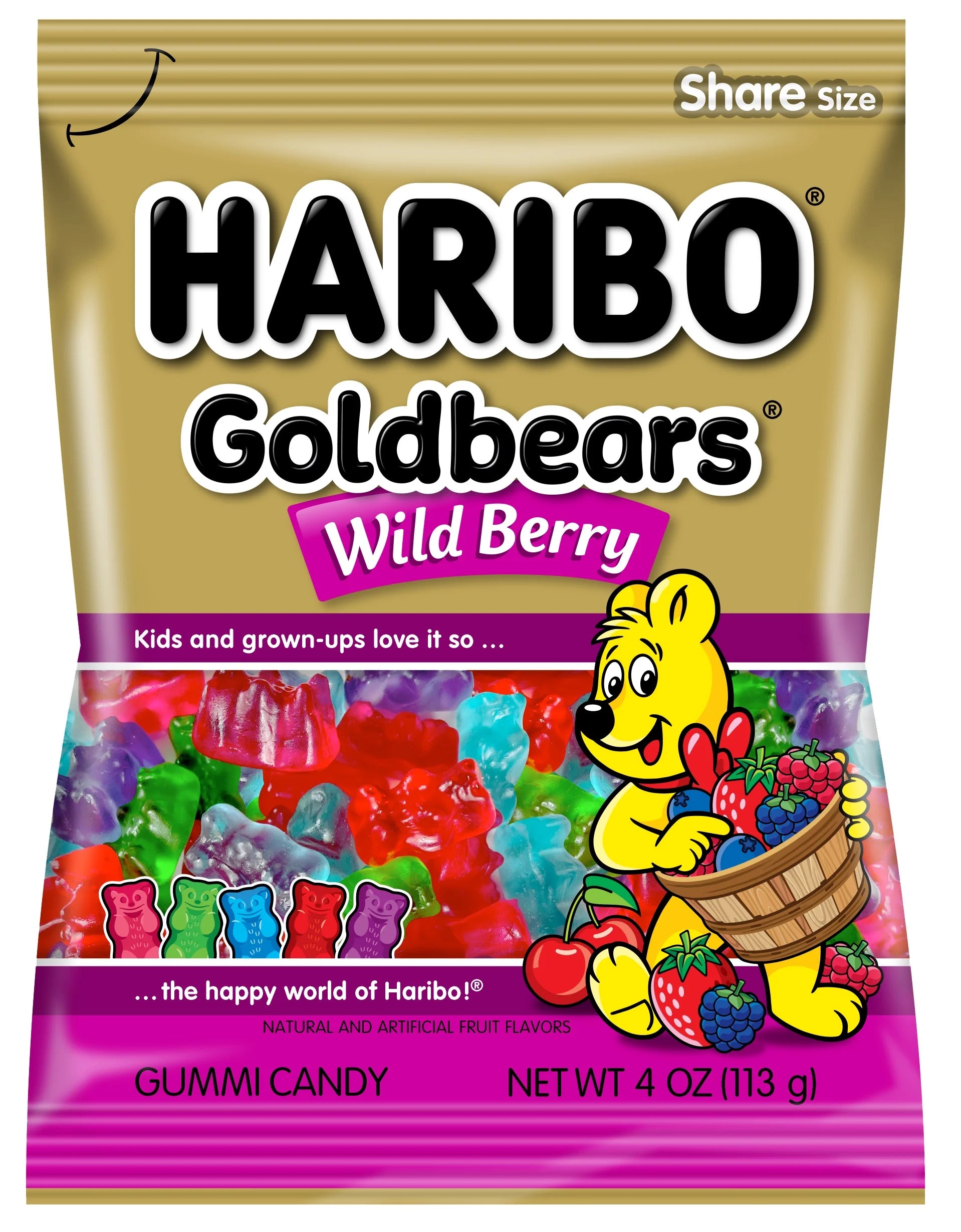 HARIBO Goldbears Wild Berry Gummi Candies, Thin, Pack of 1, 4 Oz Peg Bag