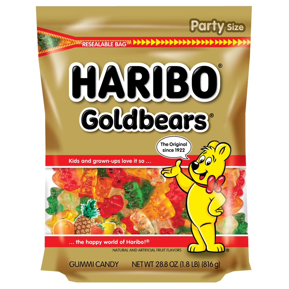 HARIBO Goldbears Gummy Bears Original Assorted Fruit Flavor Candy Gummies, 28.8 Oz, Bulk Party Size Bag