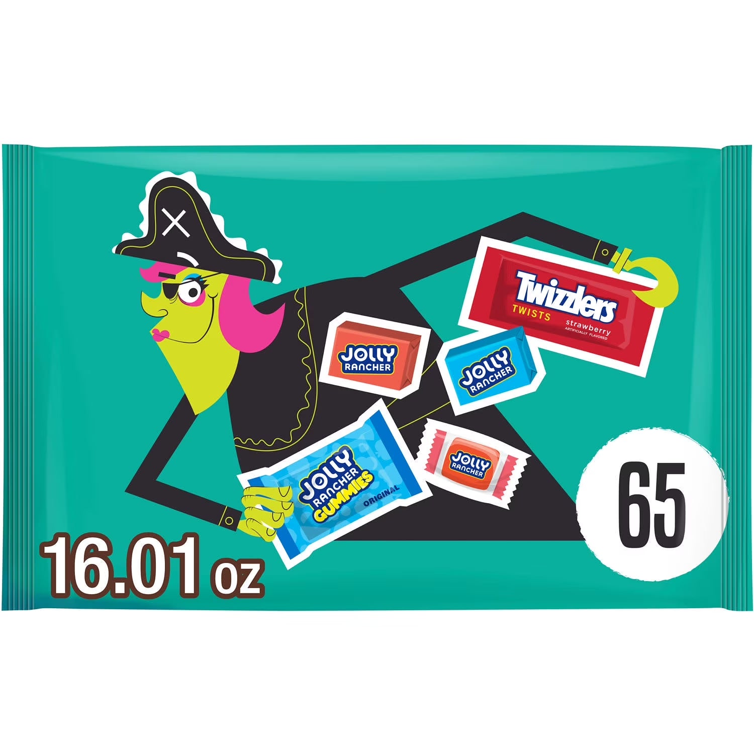Jolly Rancher and Twizzlers Assorted Fruit Flavored Halloween Candy, Bag 16.01 Oz, 65 Pieces