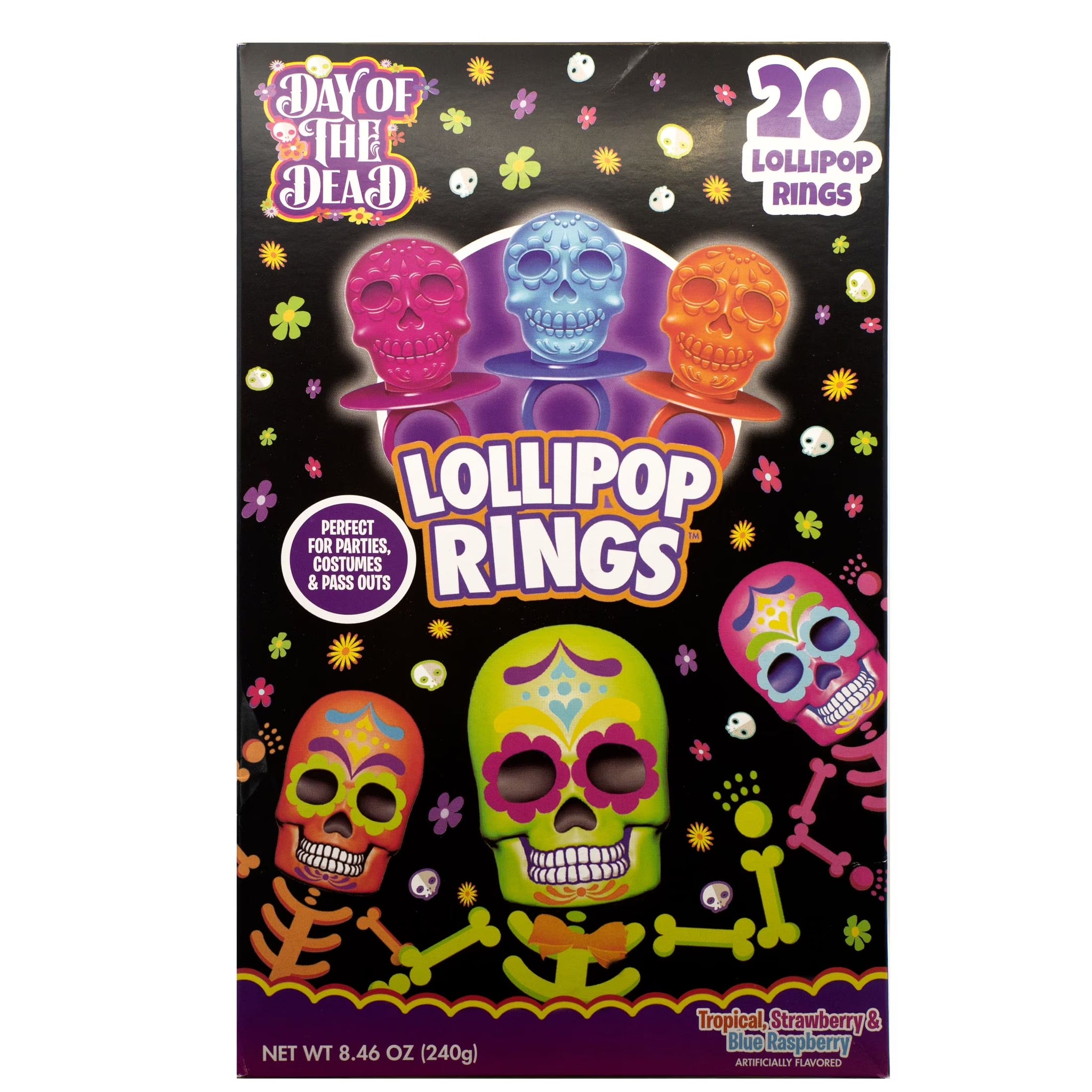 Flix Candy Halloween, Day of the Dead Lollipop Rings, Assorted Flavors, 20 Count Box