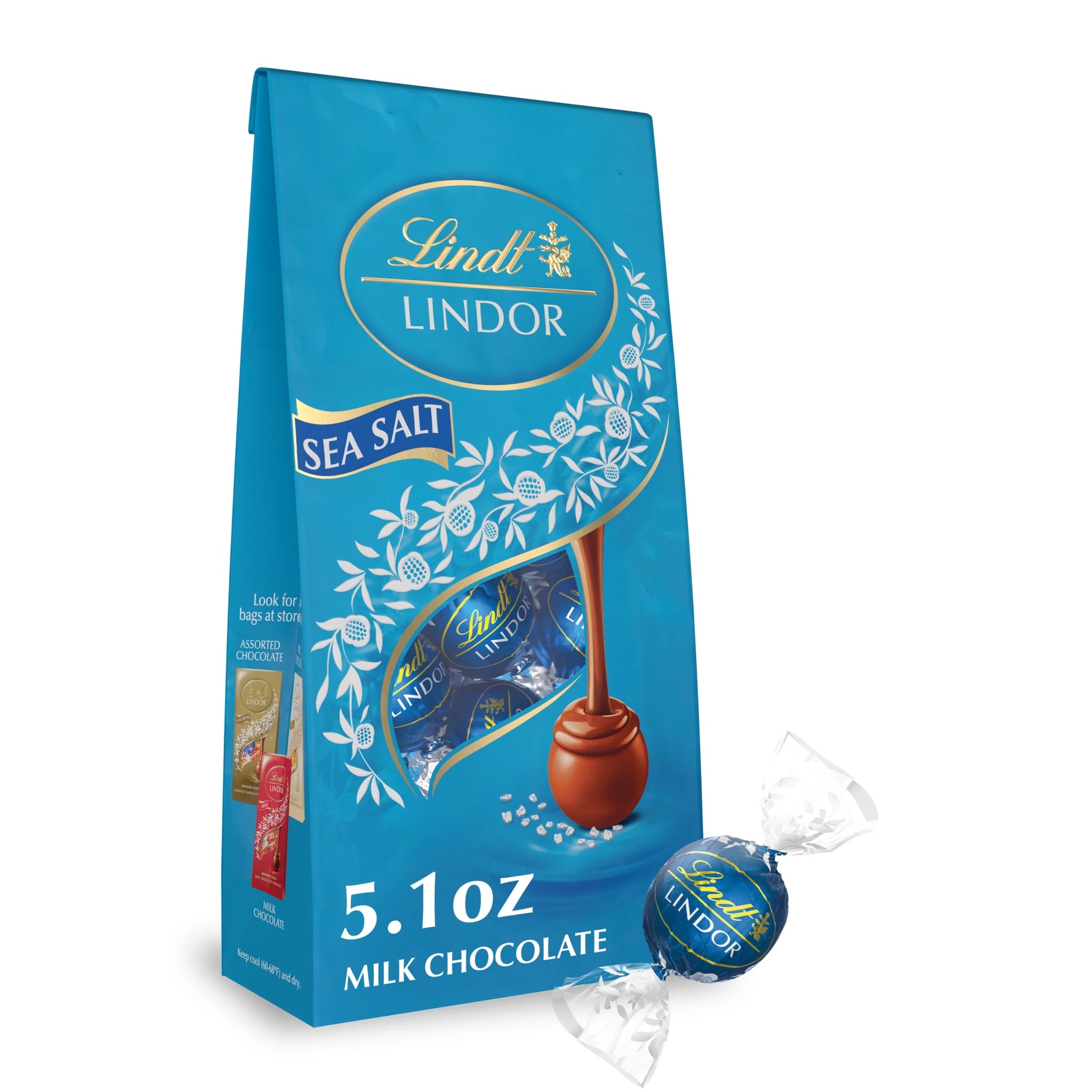 Lindt Lindor Sea Salt Milk Chocolate Candy Truffles, 5.1 Oz. Bag
