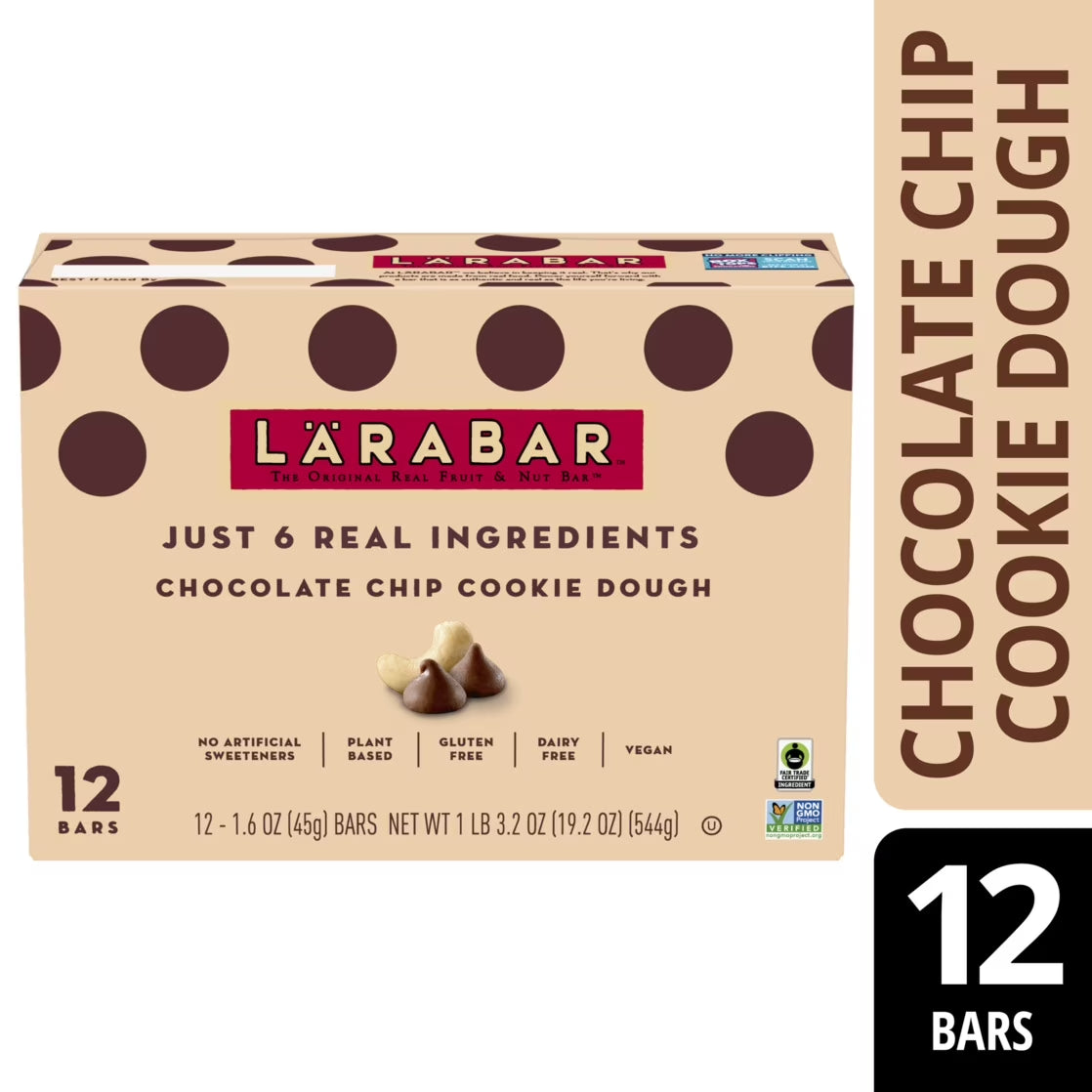Larabar 19.2 Oz, 12 CT GF Chocolate Chip Cookie Dough, Fruit and Nut Bars, Gluten Free, 19.2 Oz, 12 Count