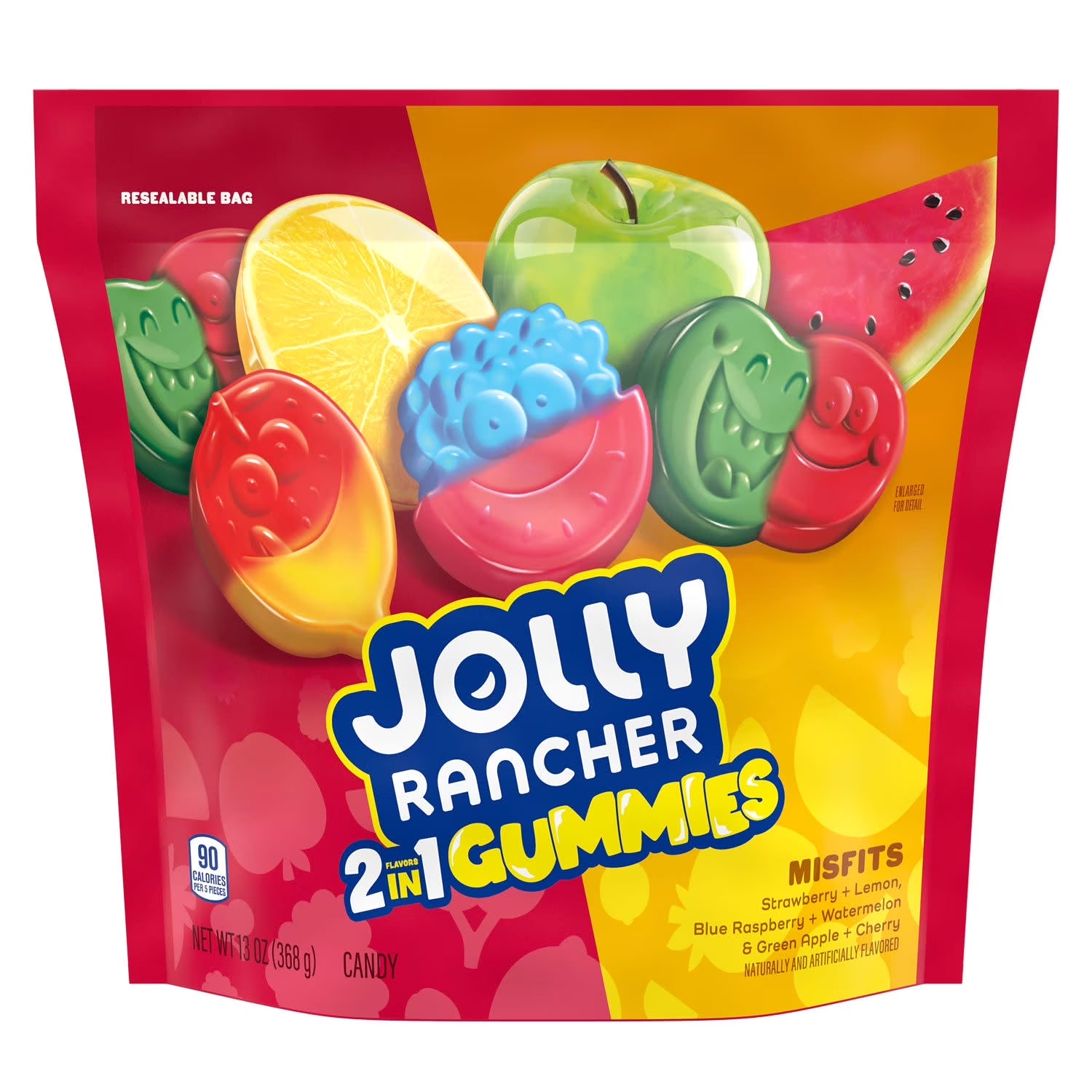 Jolly Rancher Gummies Misfits 2-In-1 Fruit Flavored Candy, Bag 13 Oz