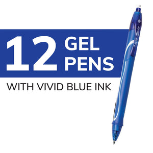 BIC Gel-Ocity Retractable Quick Dry Gel Pen, Medium Point, Blue, 12-Count