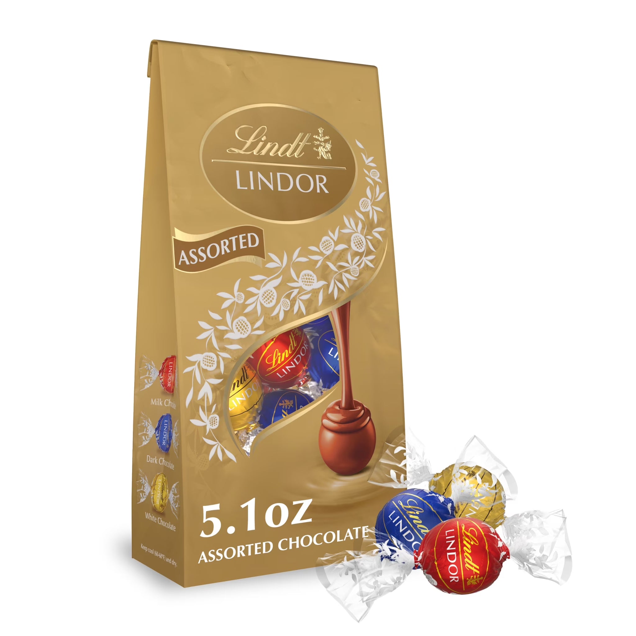 Lindt Lindor Assorted Chocolate Candy Truffles, 5.1 Oz, Bag
