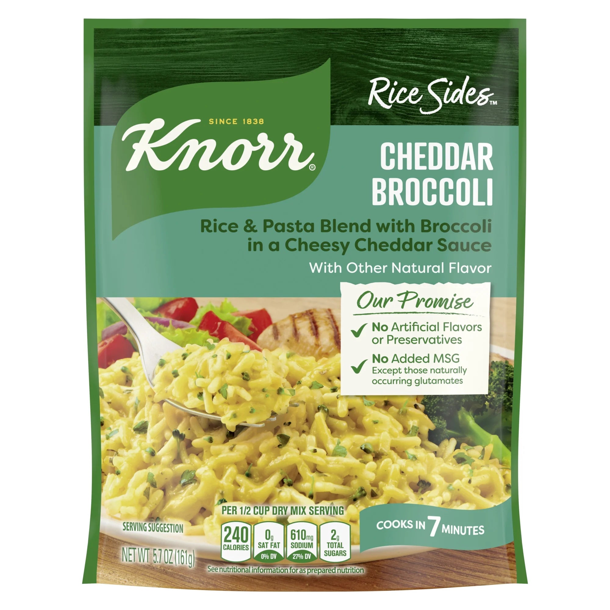Knorr No Artificial Flavors Cheddar Broccoli Parboiled Instant Rice, 5.7 Oz Regular Pouch