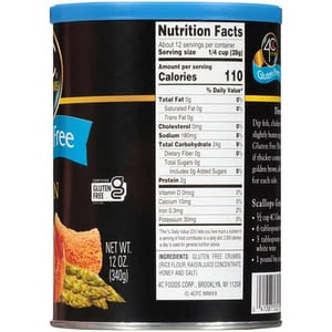 4C Foods Gluten Free Plain Crumbs Canister, 12 Oz