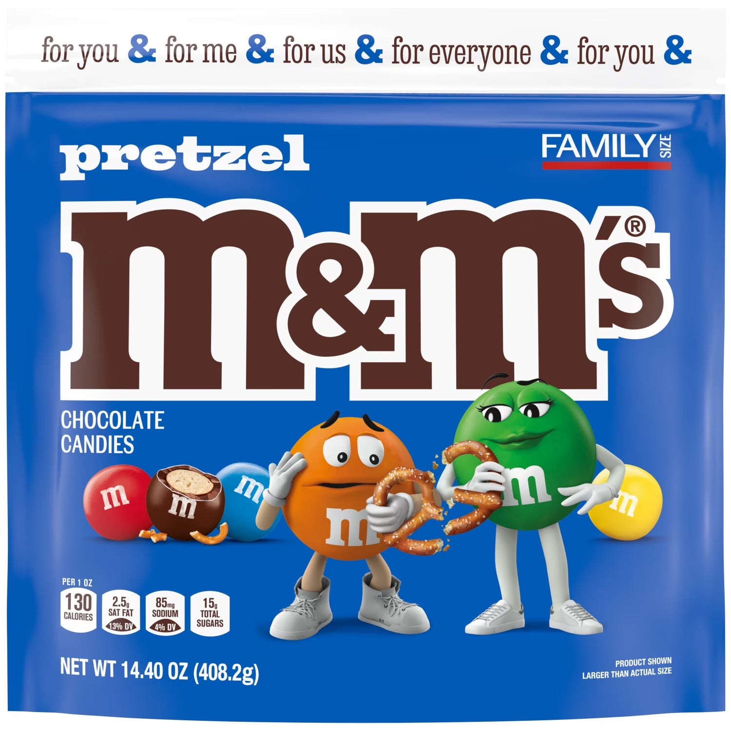 M&M'S Pretzel Milk Chocolate Candy, Family Size - 14.4 Oz Bag