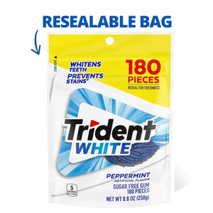 Trident White Peppermint Sugar Free Gum, Value Pack, 180 Regular Size Pieces