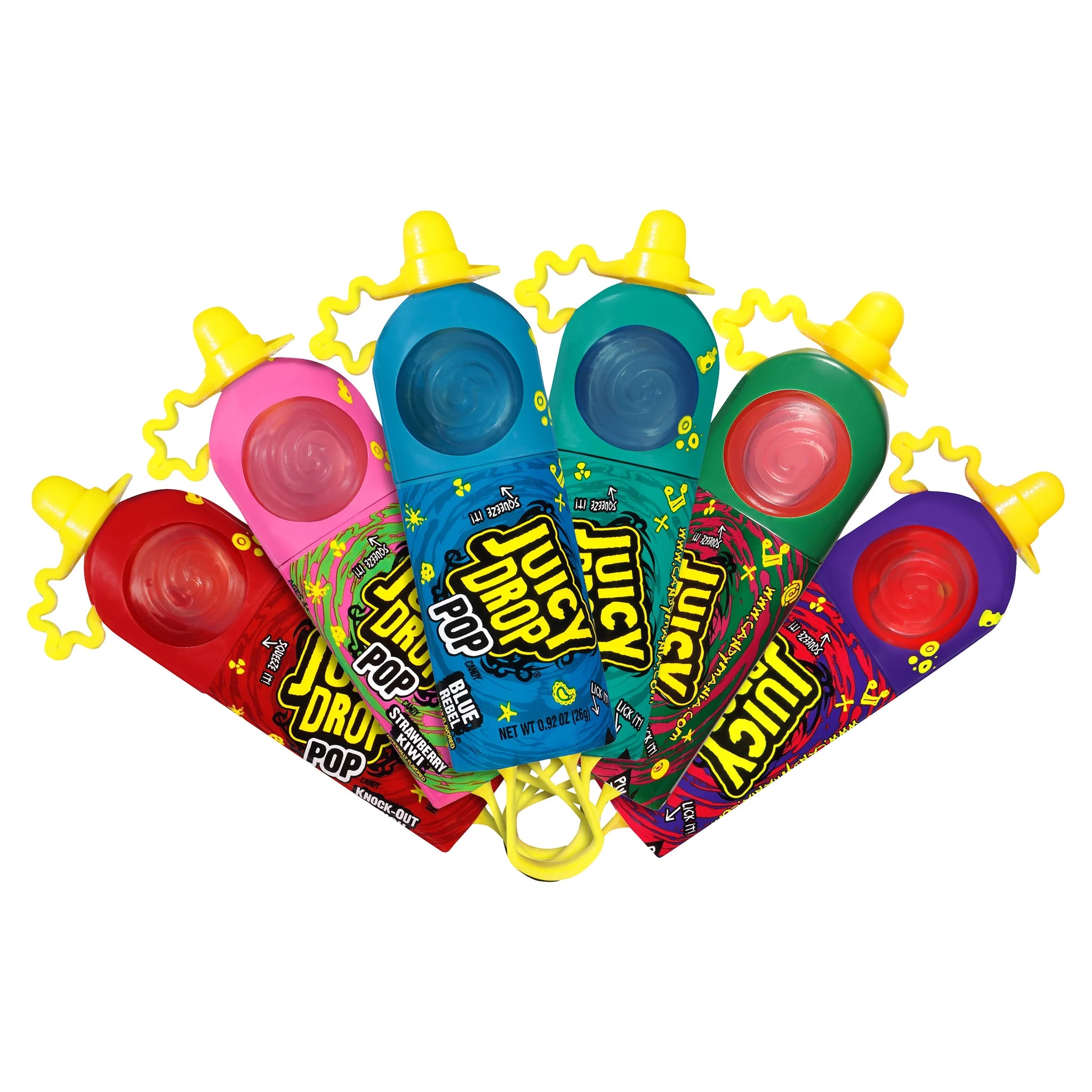 Juicy Drop Pop Sweet Lollipops Candy with Sour Liquid, Assorted Flavors, .92Oz
