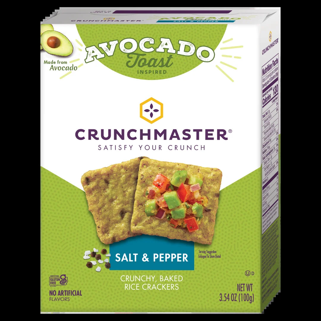 Crunchmaster Avocado Toast Salt & Pepper Gluten Free Crackers, 3.54 Oz Bag in Cardboard Box