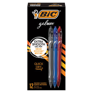 BIC Gel-Ocity Retractable Quick Dry Gel Pen, Medium Point, Assorted, 12-Count