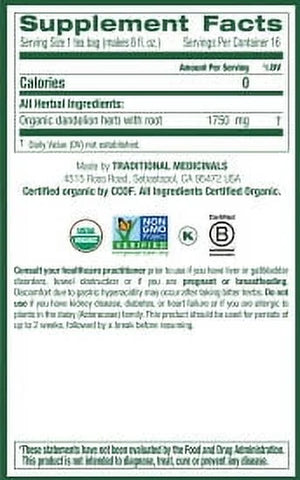 Traditional Medicinals Organic Dandelion Leaf & Root Herbal Supplement, 16 Count, .99 Oz