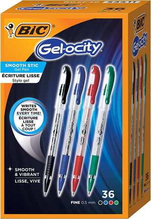 BIC Gelocity Smooth Gel Pens, Fine Point (0.5Mm), Assorted, 36-Count Pack