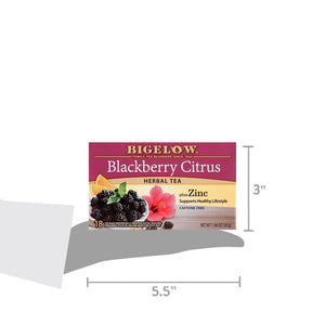 Bigelow Blackberry Citrus plus Zinc, Caffeine-Free Herbal Tea Bags, 18 Count