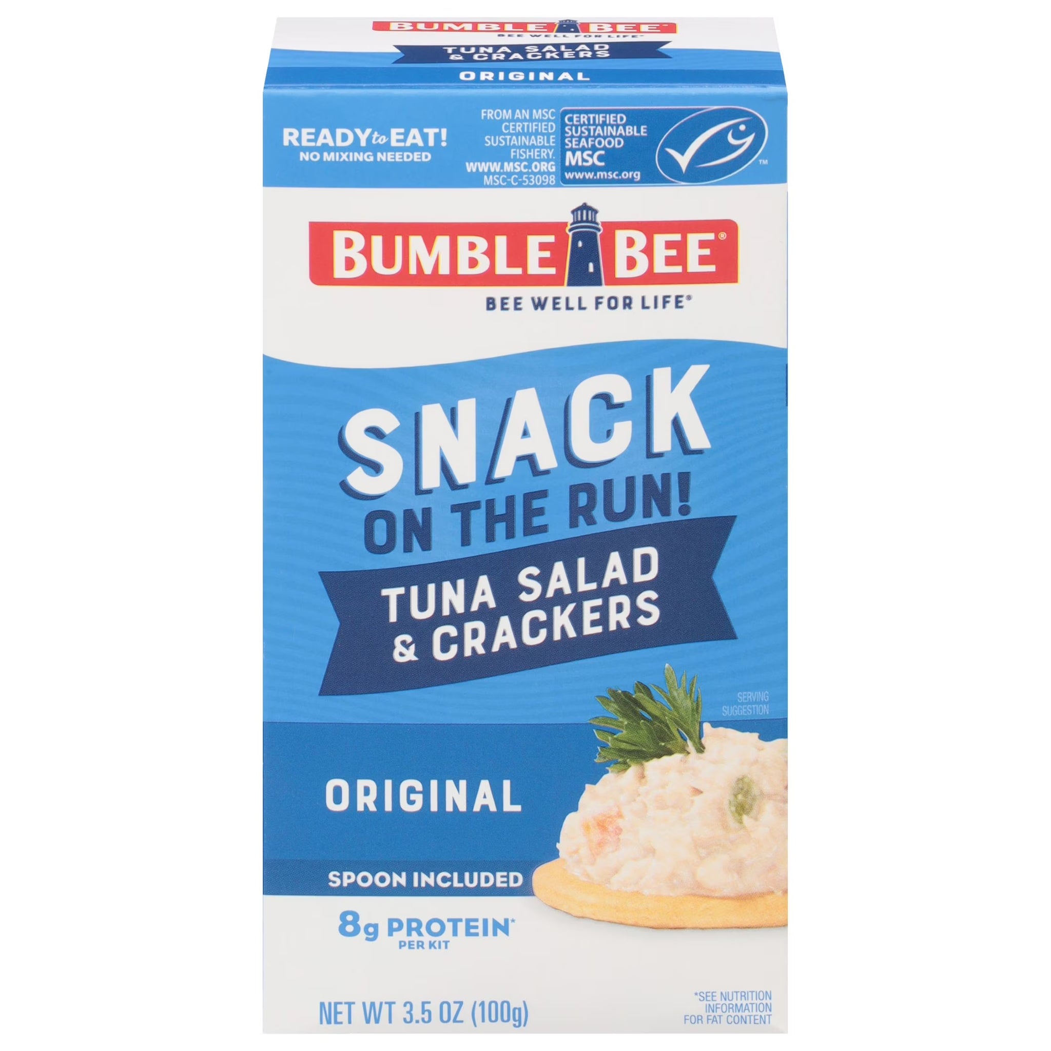 Bumble Bee 3.5Oz Snack on the Run Tuna Salad with Crackers Kit, Wild Caught, Ready to Eat, Spoon Included, Shelf Stable Box, 3.5Oz