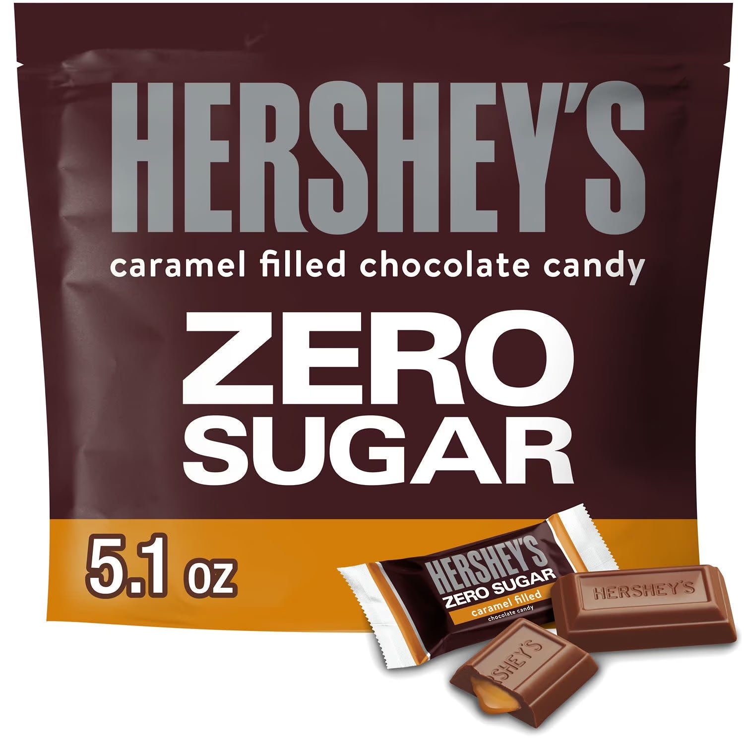 Hershey'S Zero Sugar Caramel Filled Chocolate Candy, Bag 5.1 Oz