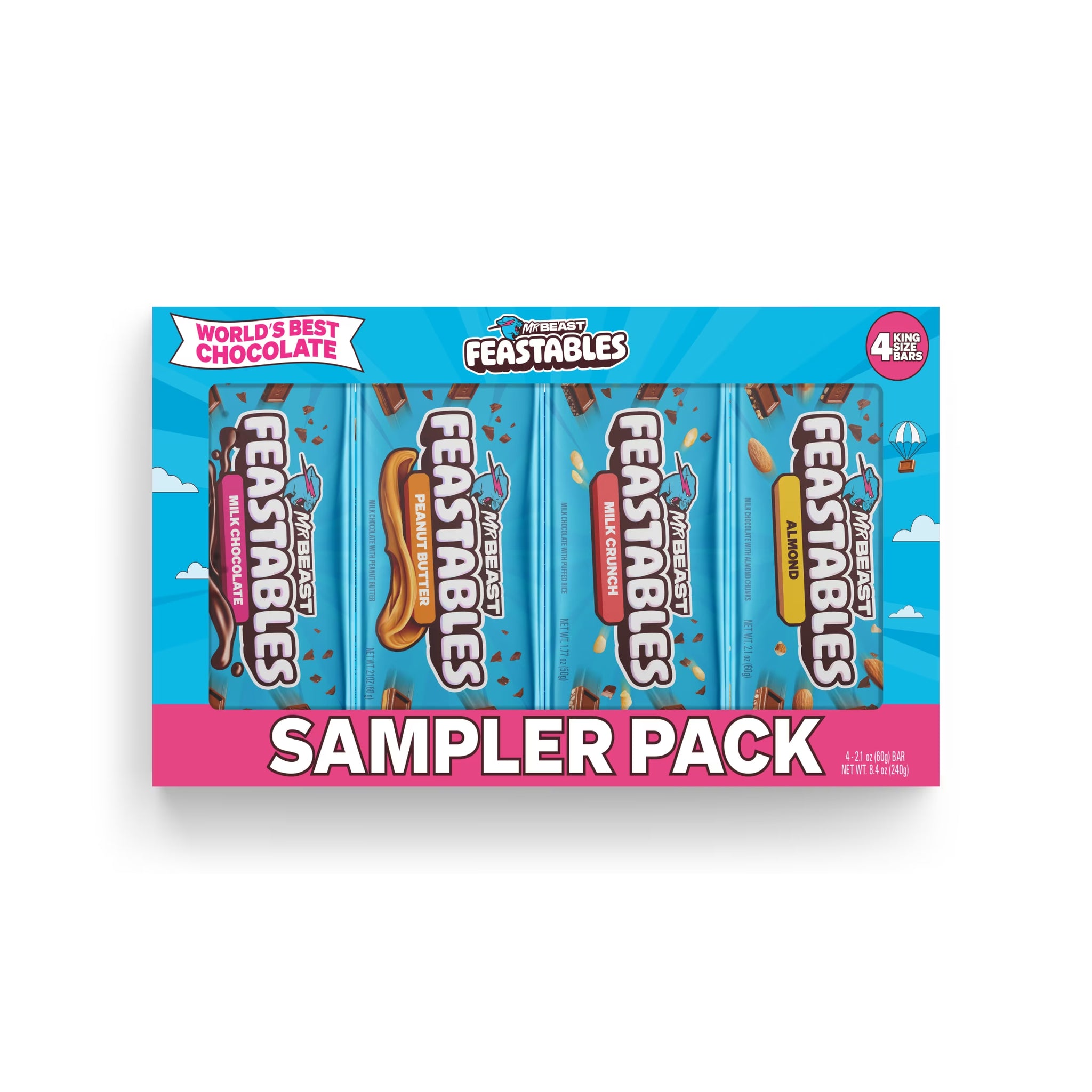 Feastables Mrbeast Milk Chocolate Bar Sampler Variety Pack, 2.1 Oz (60G), 4 Count