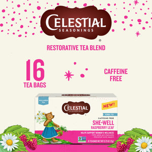 Celestial Seasonings Wellness She-Well Raspberry Leaf Herbal Tea Bags (16 Count)