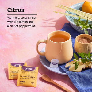 Yogi Tea Lemon Ginger, Caffeine-Free Organic Herbal Tea Bags, 16 Count