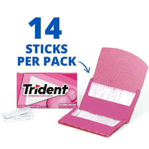 Trident Sugar Free Gum, Bubblegum, 3 Packs of 14 Regular Size Pieces (42 Total Pieces)
