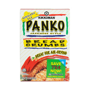 Kikkoman Panko Wheat Bread Crumbs Great for Air-Frying, 8Oz, Crunchy, Shelf Stable, Cardboard Box