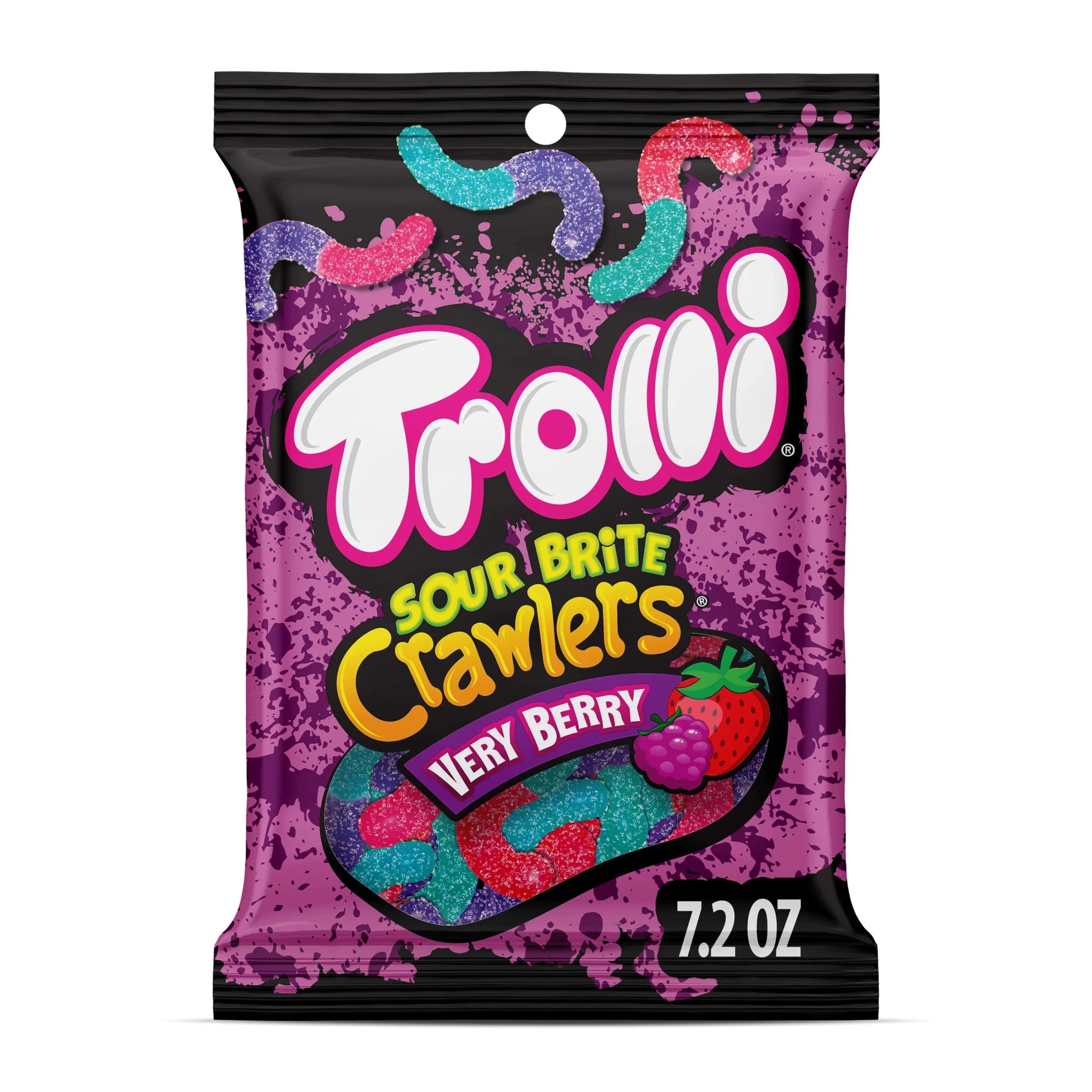 Trolli Sour Brite Crawlers, Candy, Very Berry, Sweet and Sour, Gummy Worms, 7.2 Oz Bag