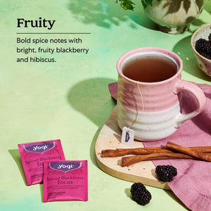 Yogi Tea Spiced Blackberry Focus, Contains-Caffeine Black Tea, Wellness Tea Bags, 16 Count