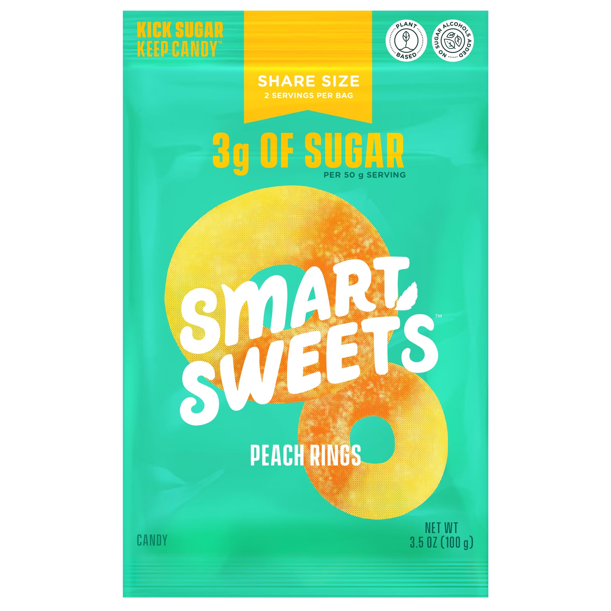 Smart Sweets Soft Chewy Candy Peach Ring Bag 3.5 Oz