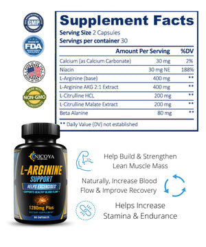 L-Arginine Men Booster, Pre-workout, Muscle, Strength & Energy