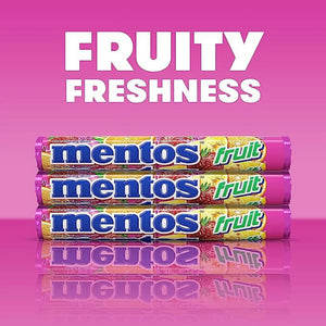 Mentos Chewy Breath Mints Candy Roll, Fruit, Nut Free, Regular Size, 1.32 Oz, 6 Count