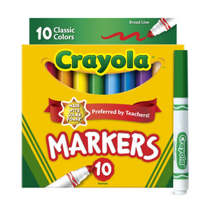Crayola Broad Line Markers, 10 Ct Classic Colors, School Supplies for Teachers and Kids, Classroom Essentials, 3+