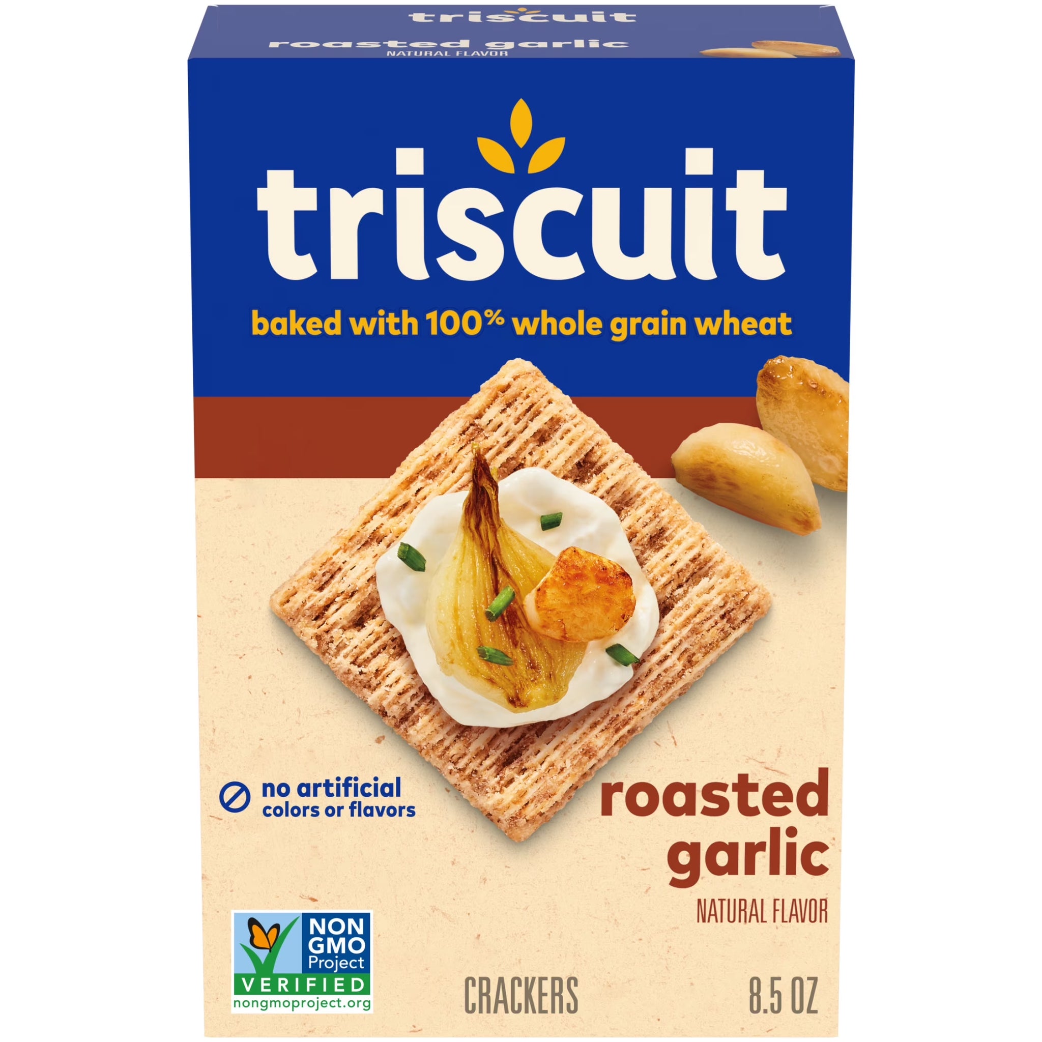Triscuit 8.5 Oz Roasted Garlic Whole Grain Wheat Crackers, Lunch Snacks, Snack Crackers, 8.5 Oz