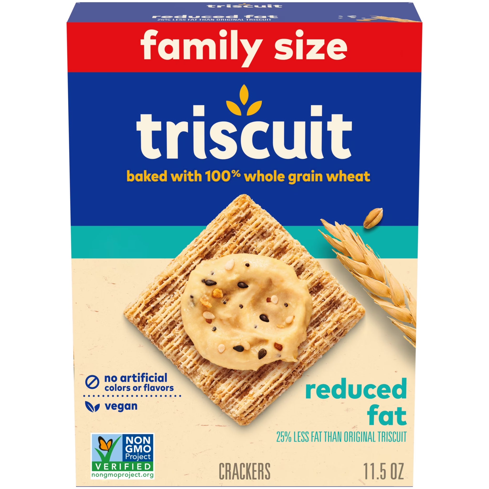 Triscuit 11.5 Oz Reduced Fat Whole Grain Wheat Crackers, Vegan Snack Crackers, Family Size, 11.5 Oz