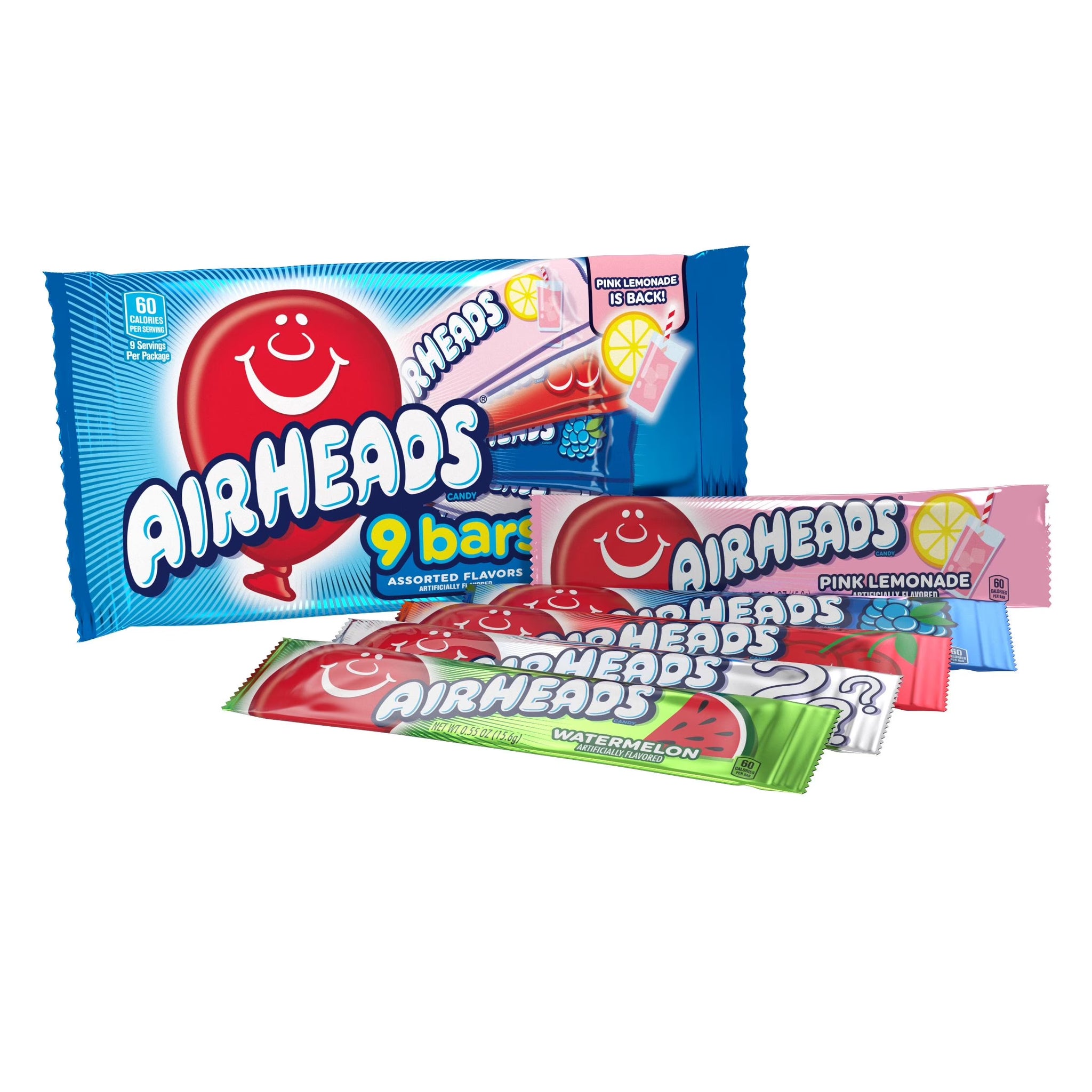 Airheads 4.95 Oz Chewy Candy Variety Pack, 9 Assorted Fruit Flavored Regular Size Bars, Nut Free, 4.95 Oz