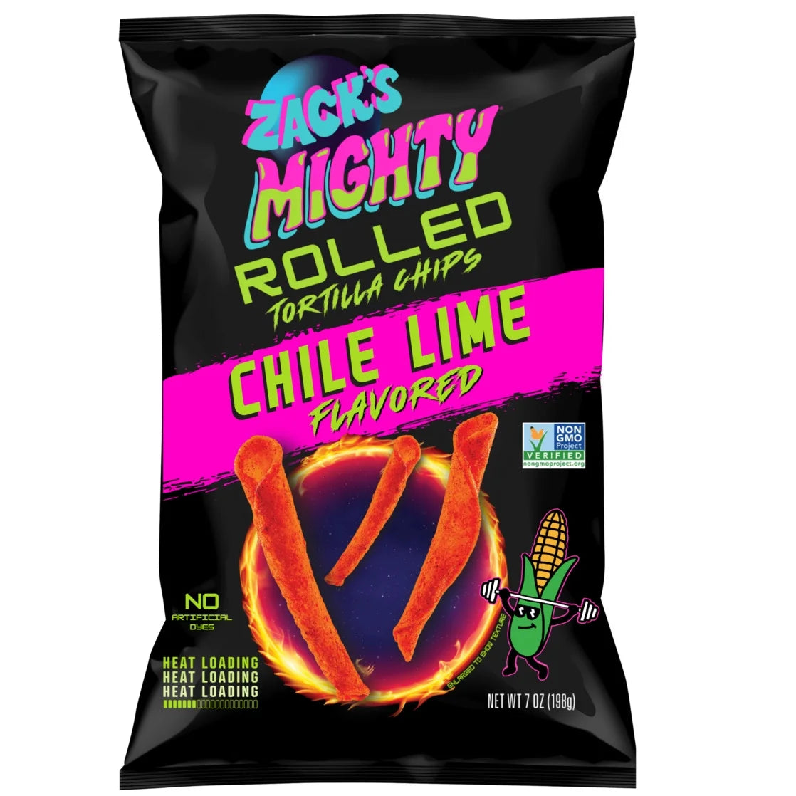 Zack'S 7 Oz Mighty Chile Lime Rolled Tortilla Chips, 7 Oz Film Bag, No Artificial Colors or Dye