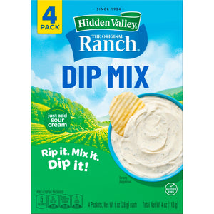 Hidden Valley Original Ranch Dips Mix, Gluten Free, Keto-Friendly, 1 Oz, 4 Packets
