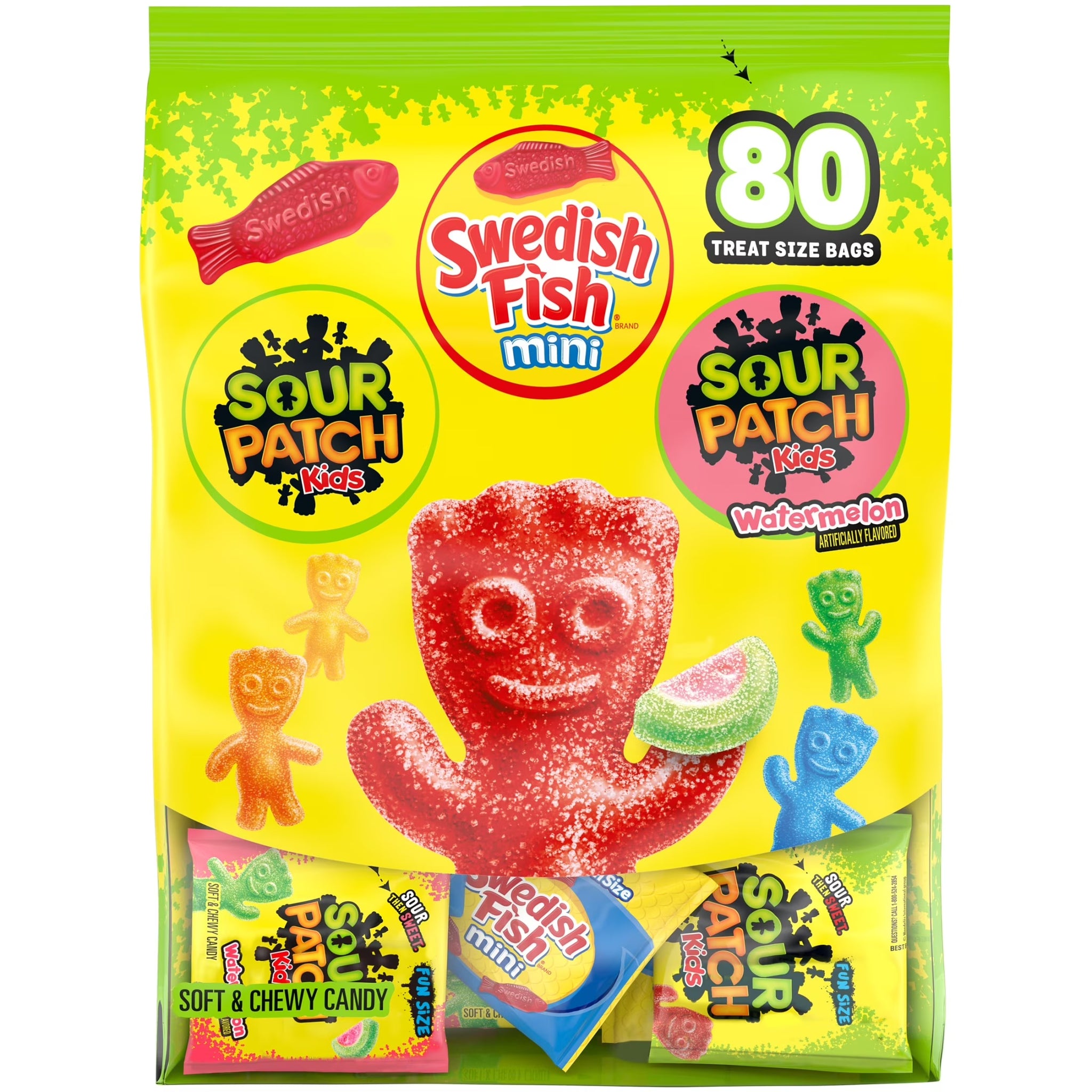 SOUR PATCH KIDS and SWEDISH FISH Mini Soft & Chewy Candy Variety Pack, Bulk Candy, 80 Snack Packs