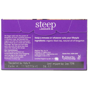 Steep Organic Black Tea, Earl Grey, Tea Bags, 20 Ct
