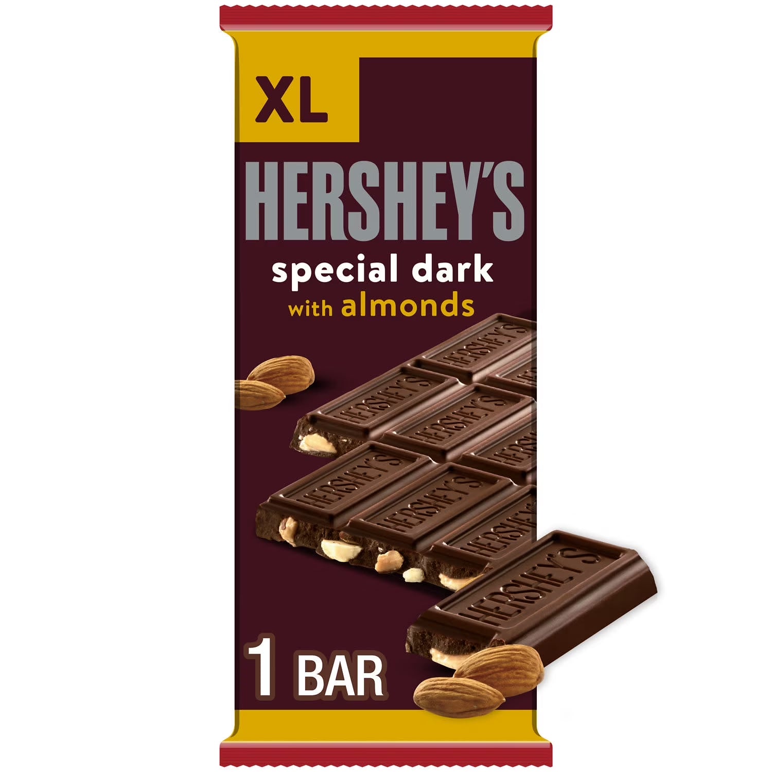 Hershey'S Special Dark Mildly Sweet Chocolate with Almonds XL Candy, Bar 4.25 Oz