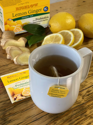 () Bigelow Lemon Ginger plus Probiotics, Caffeine Free, Herbal Tea Bags, 18 Count